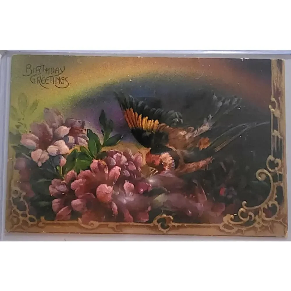 Lot Of Four Vintage Antique Embossed Postcards Flowers Birds Birthday